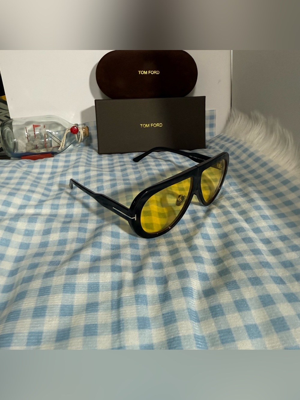 Tom Ford Black Frame Sunglasses with Yellow Lenses